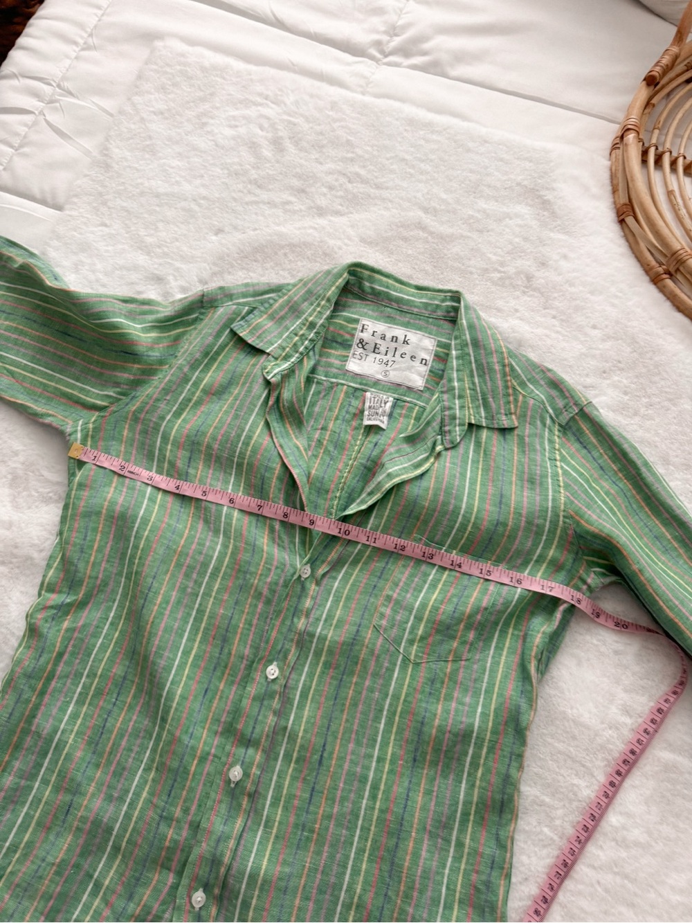 Frank & Eileen Eileen Relaxed Button-Up Shirt Green Multi Stripe Linen - Picture 11 of 12